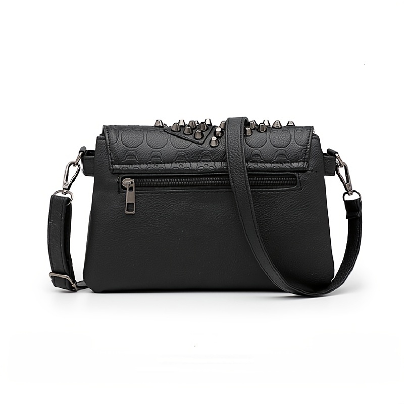 Luxury Brand Designer Bag Punk-Inspired Black Tote Bag With Skull & Chain Print, Multiple Compartments, Zipper Closure, Removable Strap, And Metal Riv