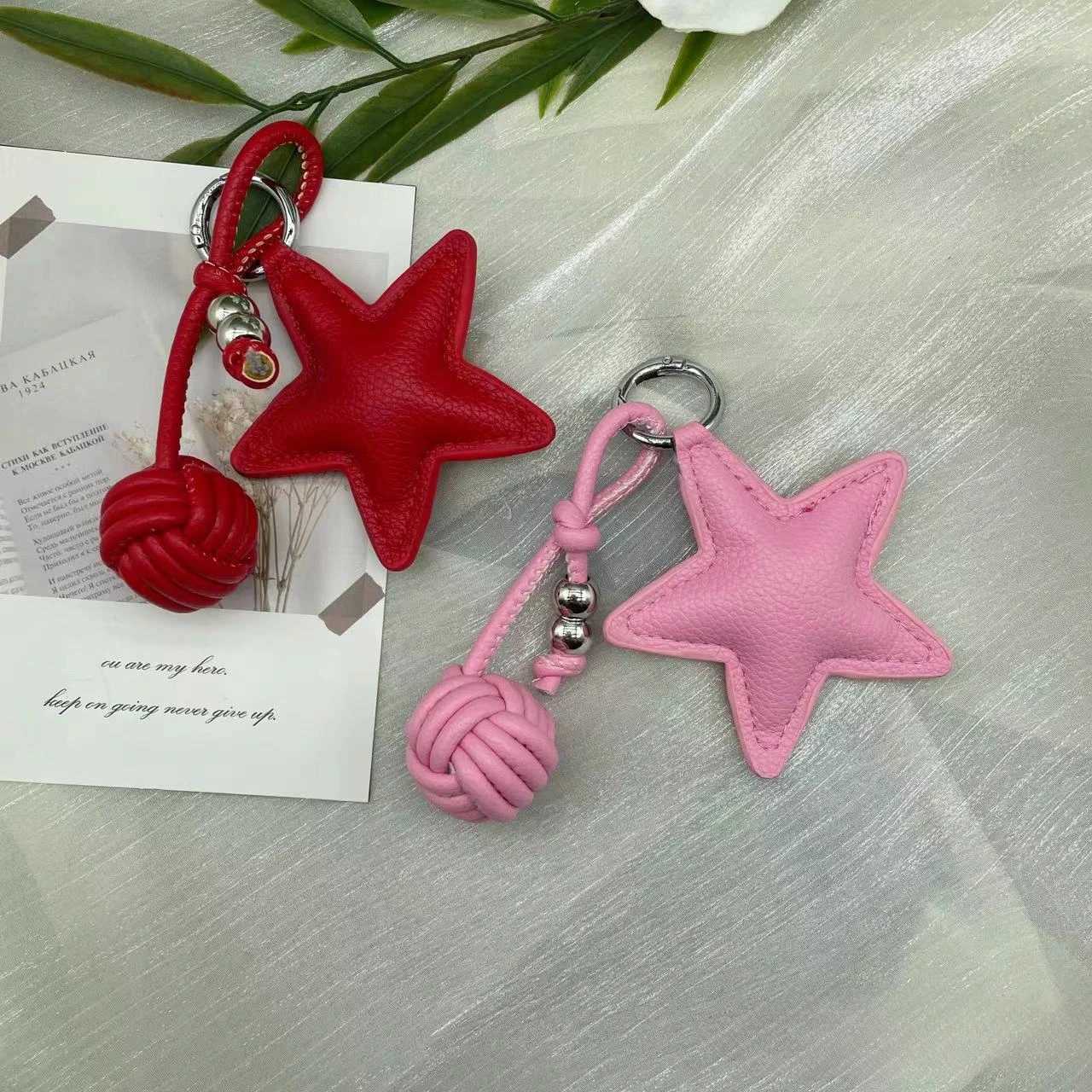 Lovely PU Leather Star Keychain Car Keyring Cartoon PU Leather Hanger 5 Colors Fashion Bag Pendant Bag Ornament XJ250607