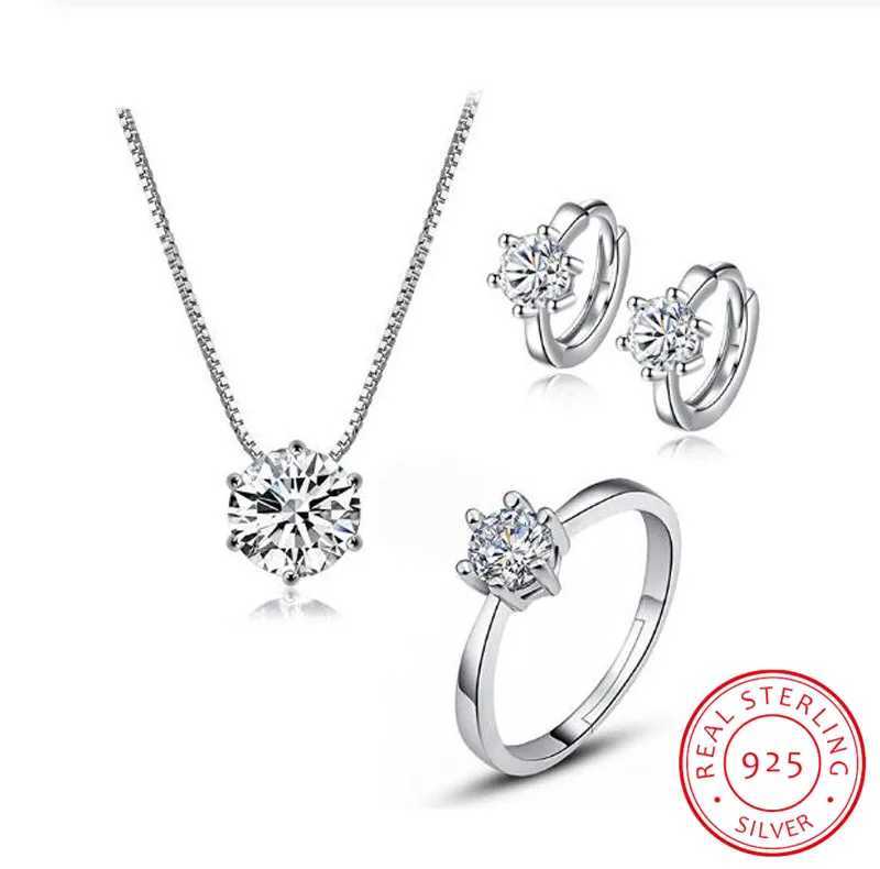 925 Sterling Silver Dazzling 6 Claws AAAAA Zirconia Necklace+Earrings+Ring Jewelry Sets For Women Wedding Jewelry Z250607
