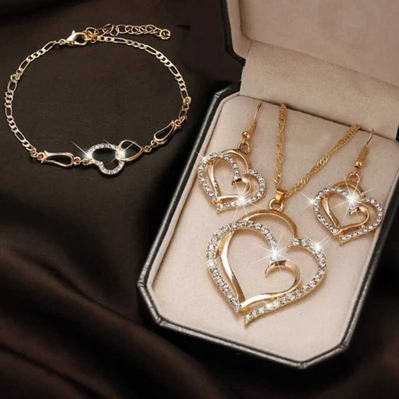 European and American popular heart-shaped pendant jewelry set peach-shaped necklace earrings Z250607