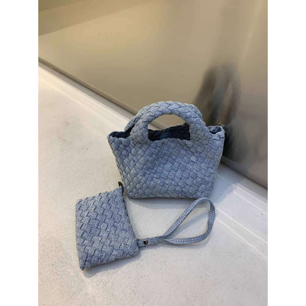 New Denim Woven for Women Small Bucket Chain Mini Handbag Tote Shoulder Crossbody Bag