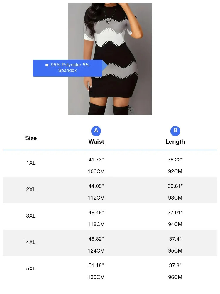 Plus Size Casual Dress LargeColor Block Striped Print LongSleeved Crew Neck Spring Summer Black Style 250526