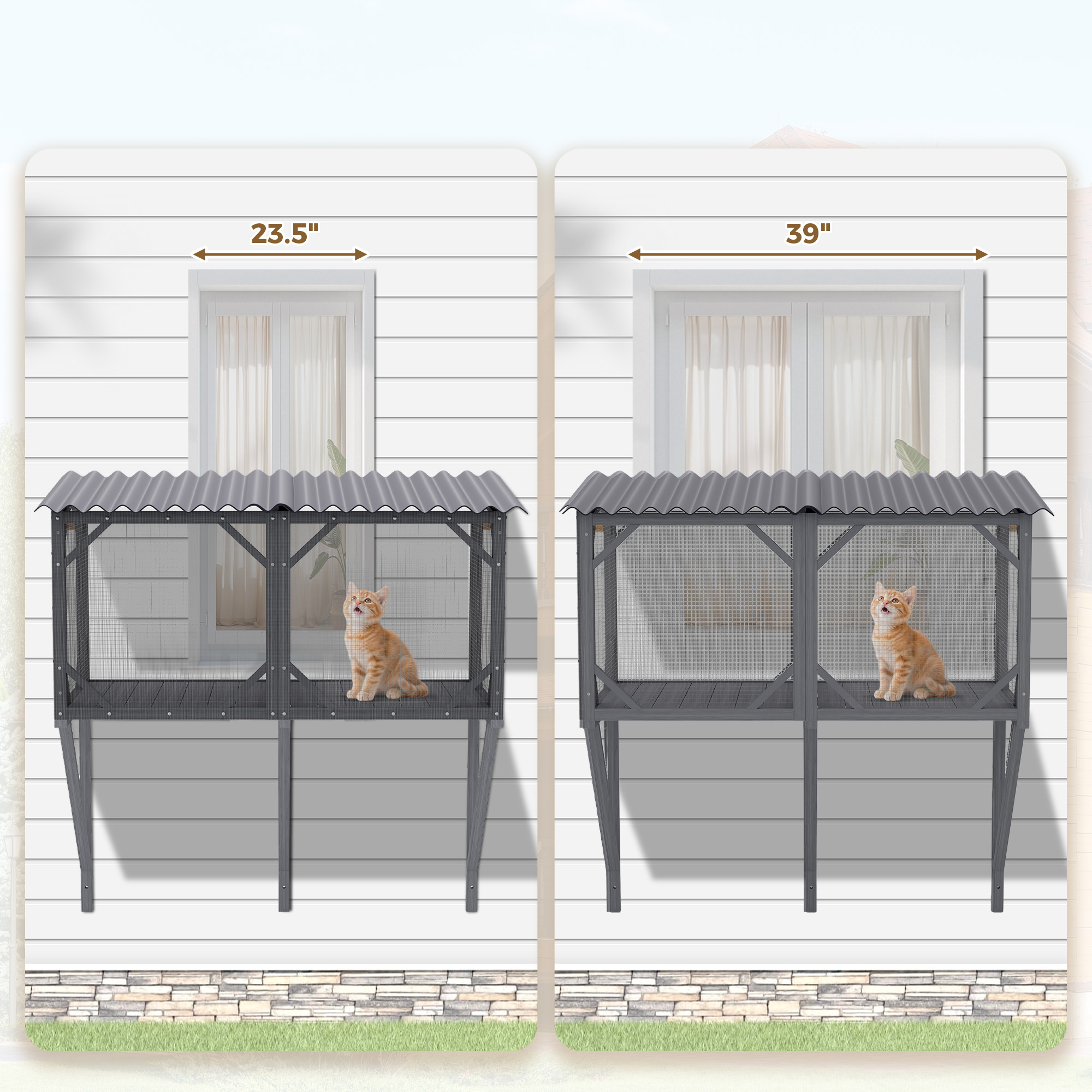 Cat Window Box 43.3" Catio Outdoor Cat Enclosure with Bug Proof Net for Sunbathing Napping Viewing Window Perch for Large Indoor Cats - All Weath