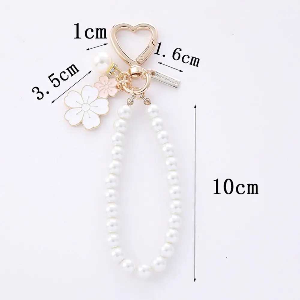 Lovely Cherry Blossoms Keychain Pearl Chain Letter Pendant Women Car Key Ring Headphone Case Charms Bag Decor Accessories XJ250607