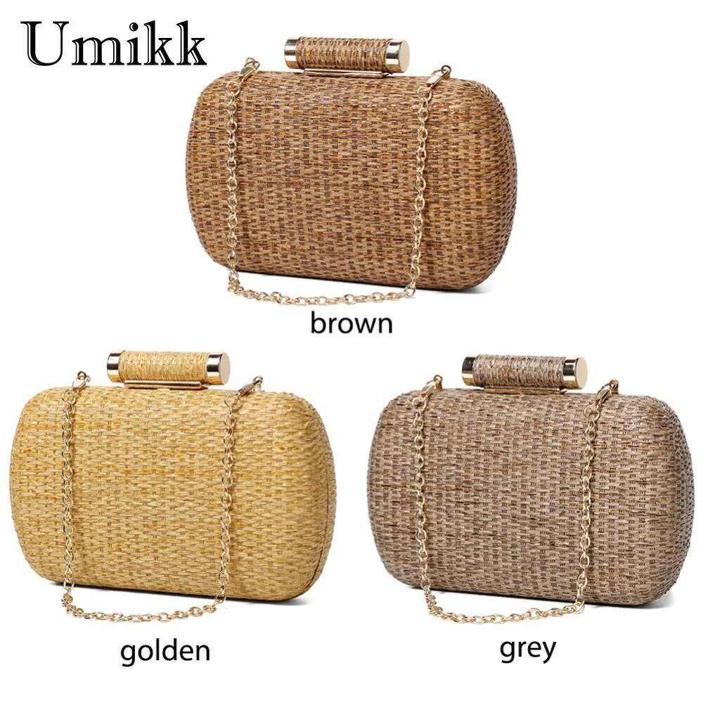 Elegant Women Hand Woven Evening Bag With Versatile Chain Strap For Weddings Parties And Beach Gatherings