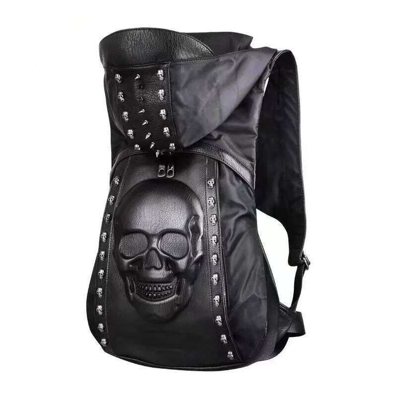 Designer Bag Personality D Leather Rivets Skull Backpack With Hood Cap Apparel Bag Cross Bags