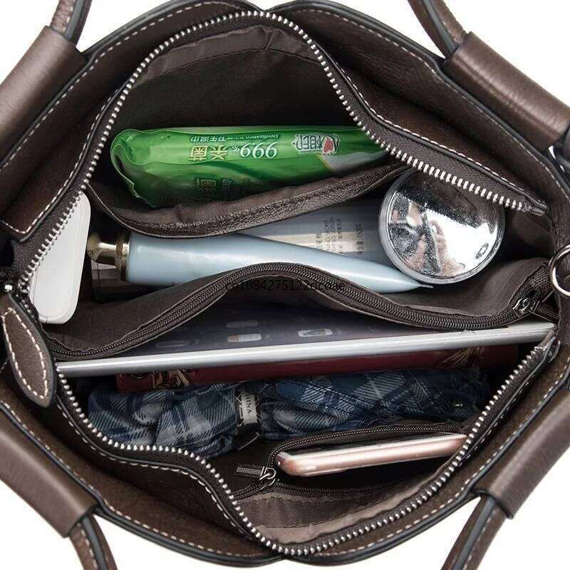 LOUP NOIR Genuine Leather Women's High Quality Tote Bag for Casual Totes Large Capacity Retro Shoulder Women Bags