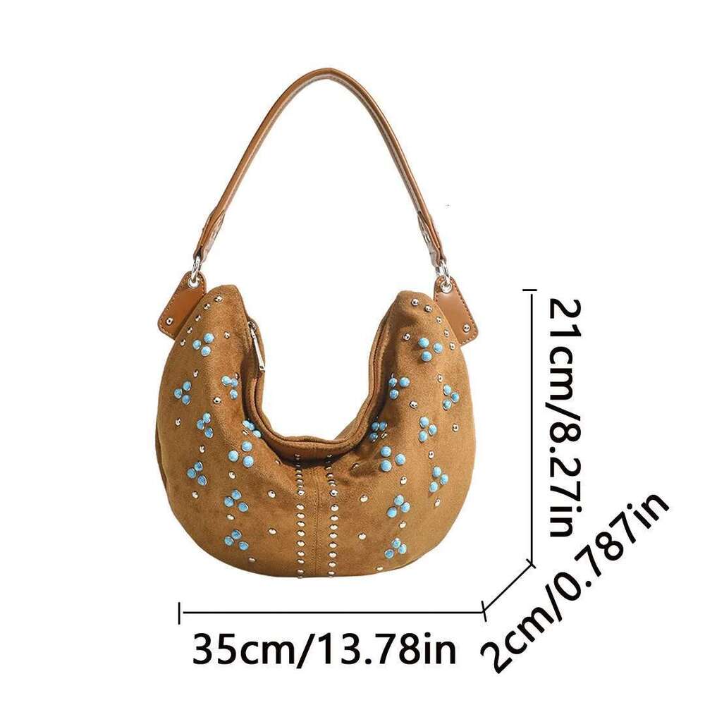 Designer Bag Luxury Bag Retro Rivet Frosted Handbag, Large Capacity Underarm Shoulder Dumpling Bag,Women's 2025 New Fashionable Suede Tote Bag,Cr
