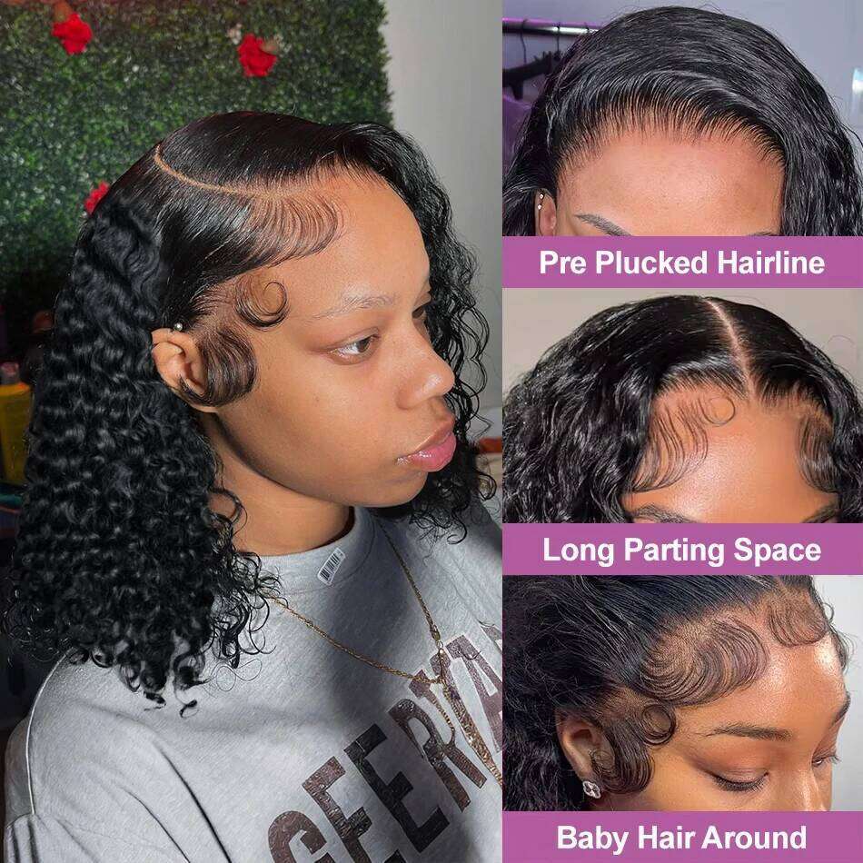 NAMM Links Short Bob Wigs Water Curly 13x4 13x6 HD Front Human Hair For Women 250% Brazilian Deep Wave 5x5 Lace Closure Wig