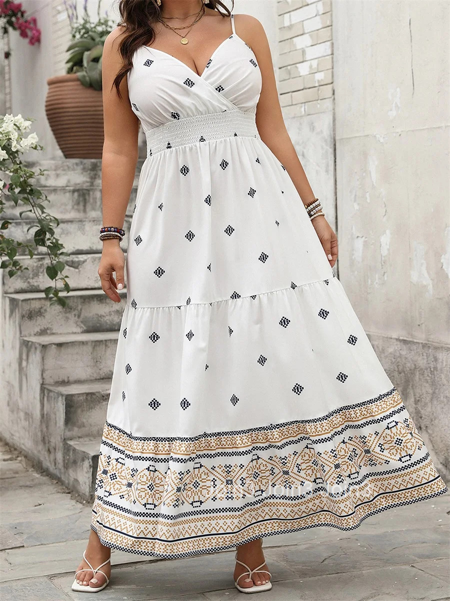 Womens Plus Size Maxi Dress Floral Print Sleeveless Spaghetti Strap Wrap V-neck Long Flowy Summer Dress Beach Party Dress