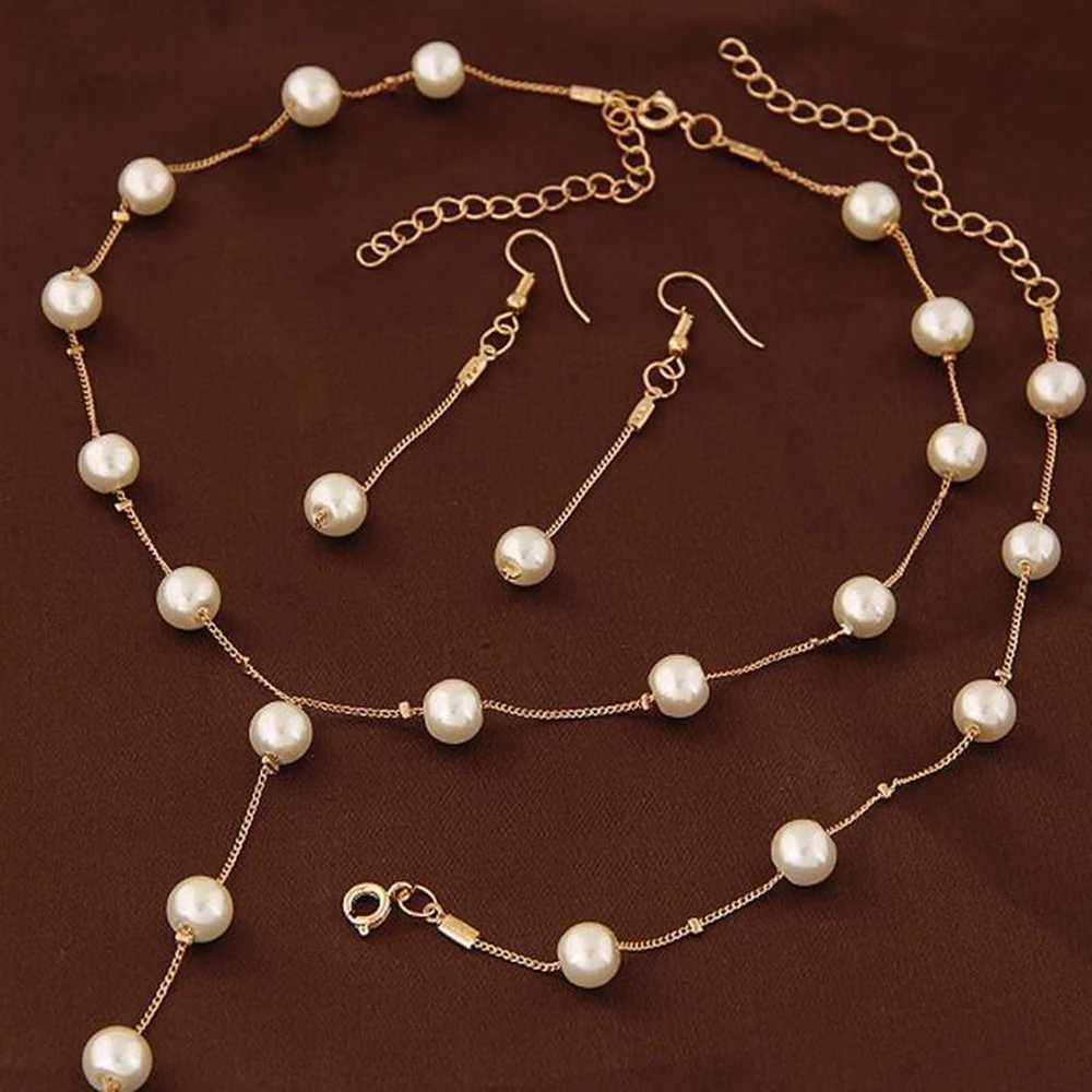 Wedding Jewelry Imitation Pearl Simple Necklace Set Matching Earring For Women Engagement Party Accessories New2019 Z250607