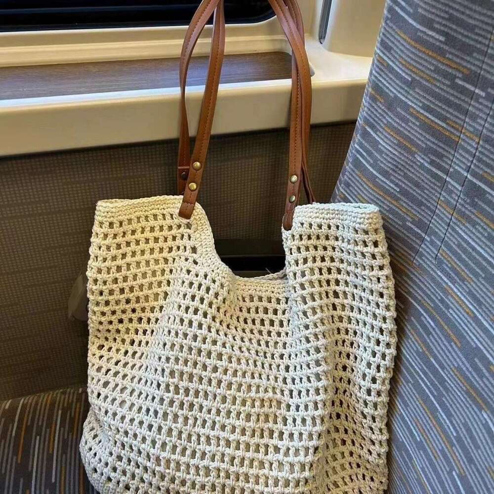 Trending MUJI Style Cotton Summer Woven Hollow Handbag Unique Design Mesh Bag for Women