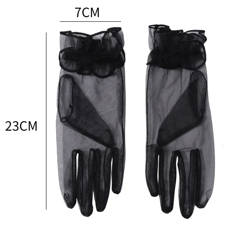 Ultra Thin Transparent Gauze Lace Full Finger Gloves Short Tulle Glove Wedding Mesh Gloves Elastic Wrist Black Gloves 250603