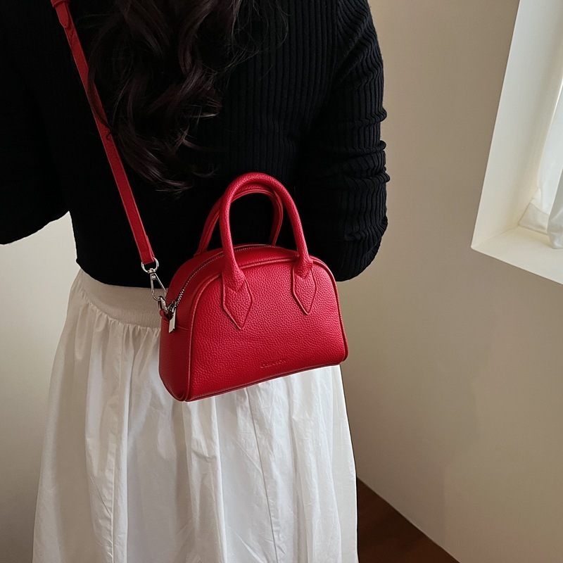 designer High-End Handbag for Women 2025 New Fashion Trend Bowling Bag Textured Lychee Pattern Shoulder Crossbody Bag