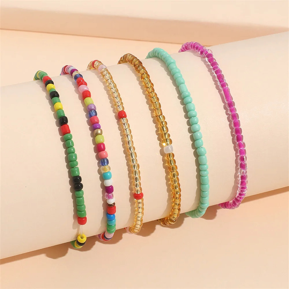 Bohemian Colorful Rice Bead Anklet Set for Women Summer Sandy Beach Chain On Leg Ankle Bracelet Female Fashion Jewelry 250606