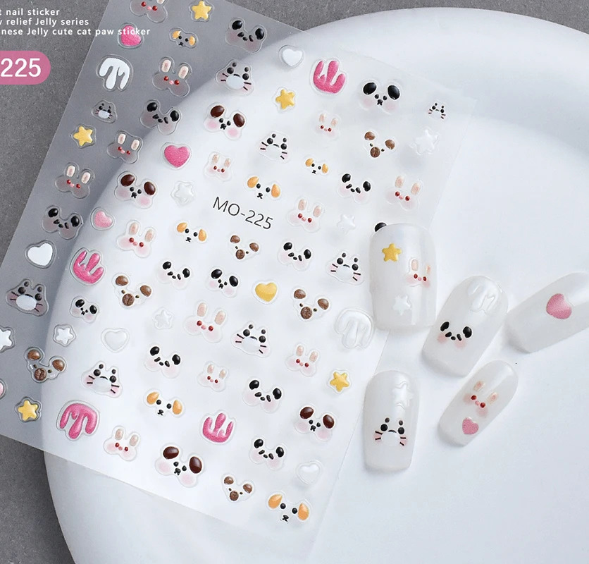 5d Embossed Nail Art Stickers Japanese Cute Jelly Cats Claws Adhesive Sliders Decals Decorations For Tips Manicures 250605