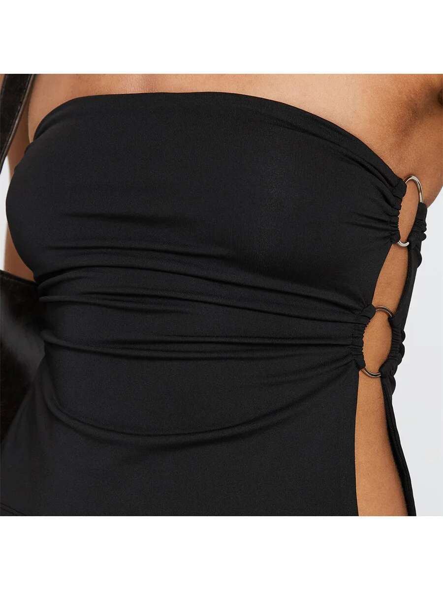 Womens Off Shoulder Ruffle Crop Tops Summer Casual Short Sleeve Solid Color Blouse with Tie Knot Detail and Elastic Hem