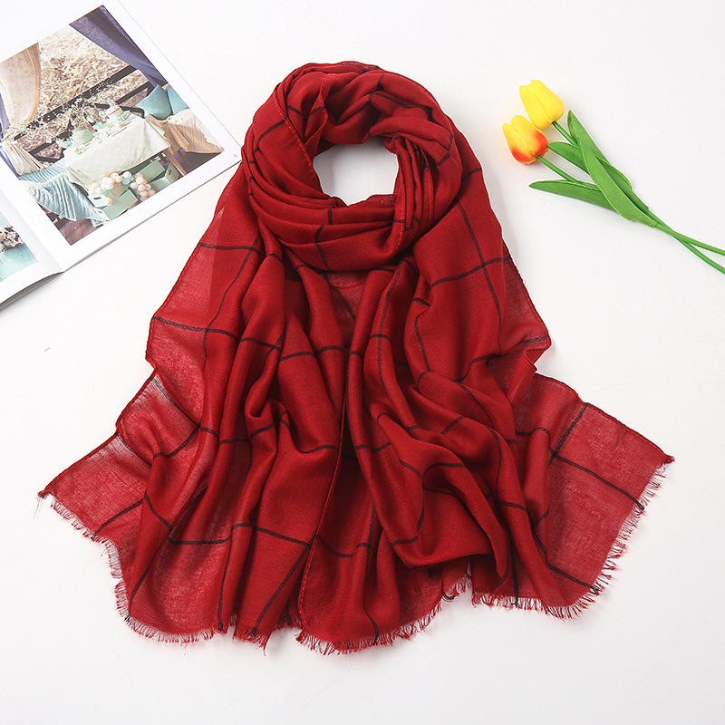 K959 European and American style autumn and winter cotton and linen plaid striped scarf Cross-border new checkered cotton spot wholesale