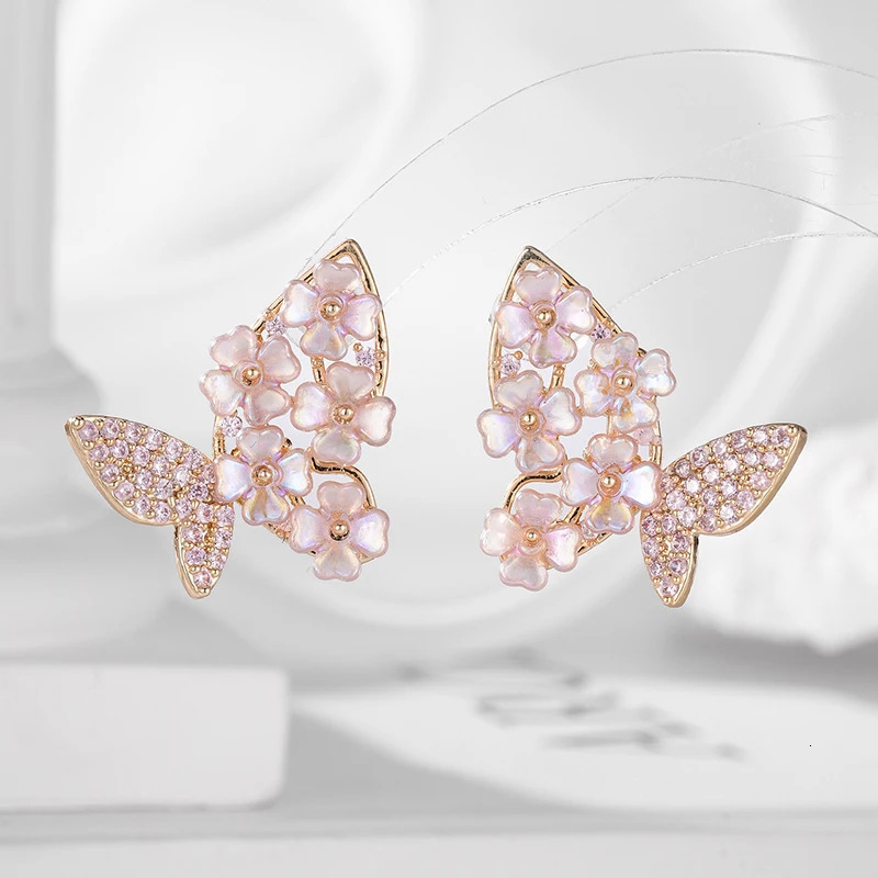 SENYU Romantic Butterfly Korean Style Fairys Elegant White CZ Party Earring Beautiful Flower Wedding Party Jewelry Gift 250604