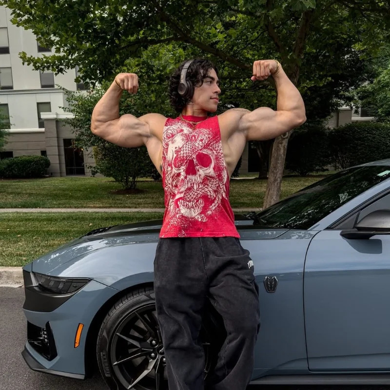 Mens vest Gym Tank top Men Fitness Print Tees Running Sleeveless Shirt Male Elastic Sport Vest Man Undershirt Gyms Clothing 250527