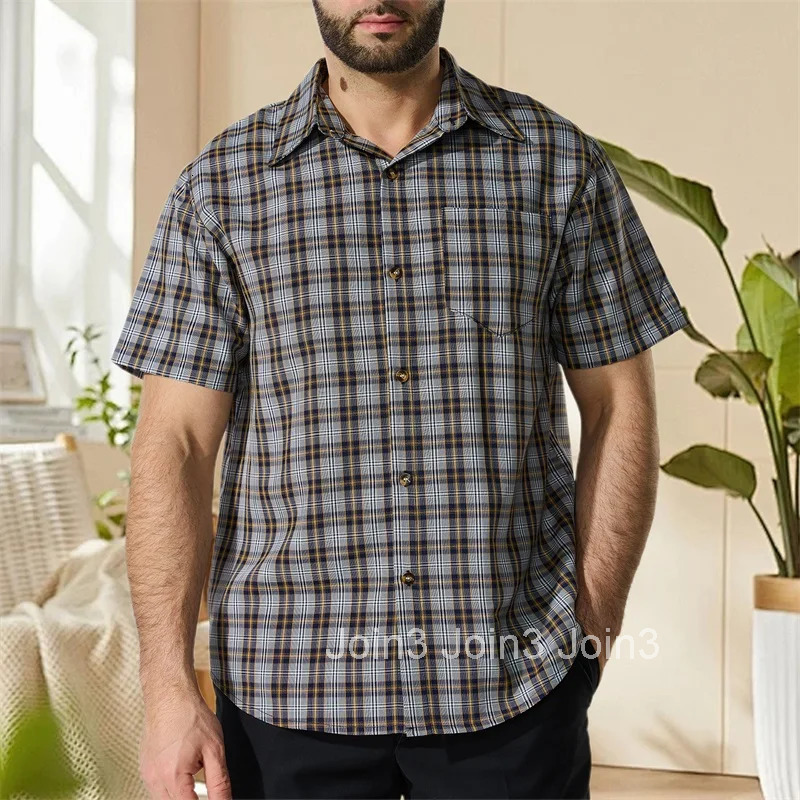 Mens Plaid Short Sleeve Button Down Shirts for Summer Casual Wear Regular Fit Tops with Stylish Design