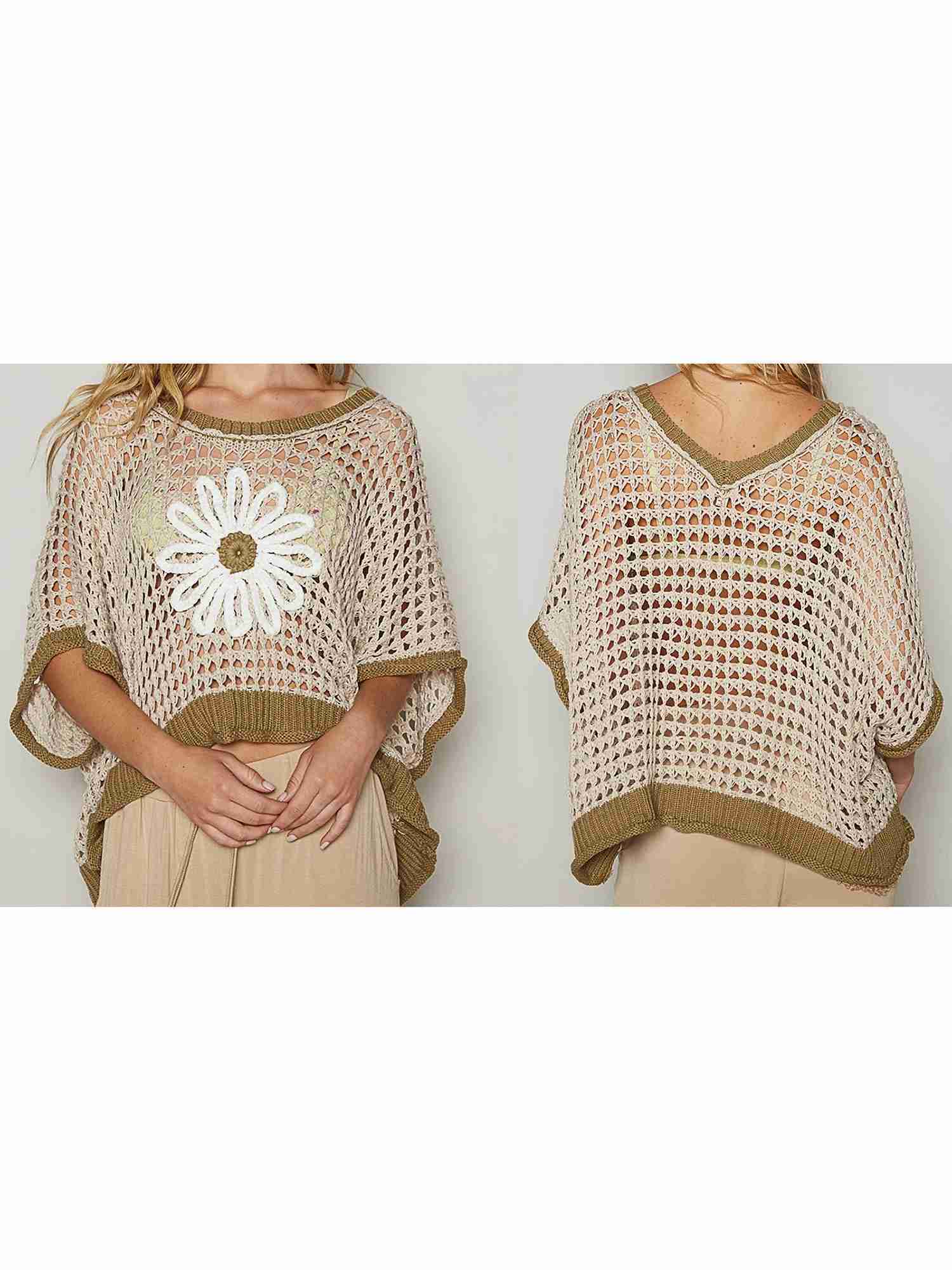 Womens Lightweight Crochet Sweaters with Floral Embroidery and Hollow Knit Design for Spring and Summer