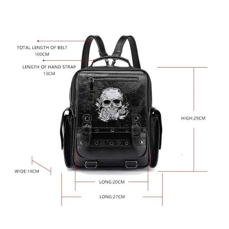 Designer Bag Goth Style Large Capacity Women S Backpack Skull Decoration Computer Bag Multi Function Unisex Waterproof