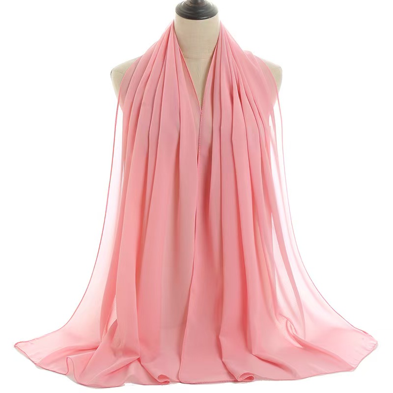 T911 summer monochrome pearl chiffon bubble scarf gauze long scarf solid color Malaysian ladies headscarf scarf