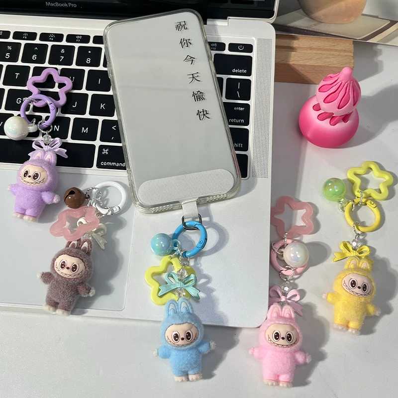 Kawaii Labubu Keychain with Bow Car Hanging Pendant Decor Cartoon Backpack Hanging Keychain Charms Keyrings Gift for Student Kid XJ250607