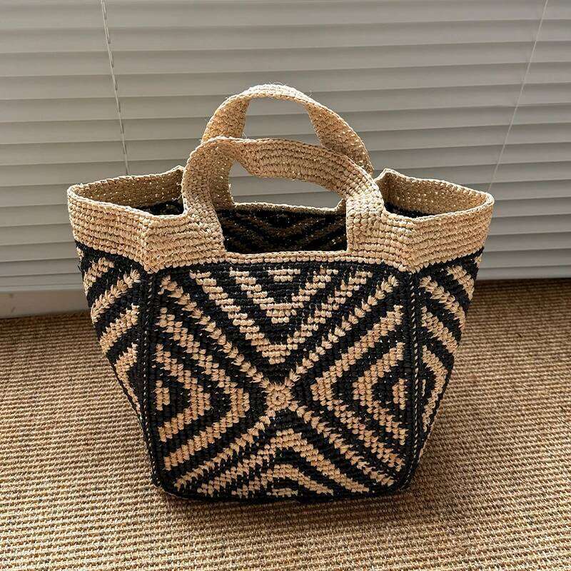 Women Lafite Straw Tote Small Vintage Vacation Shoulder Everything Casual Handbag Designer Hollow Summer Beach Bag