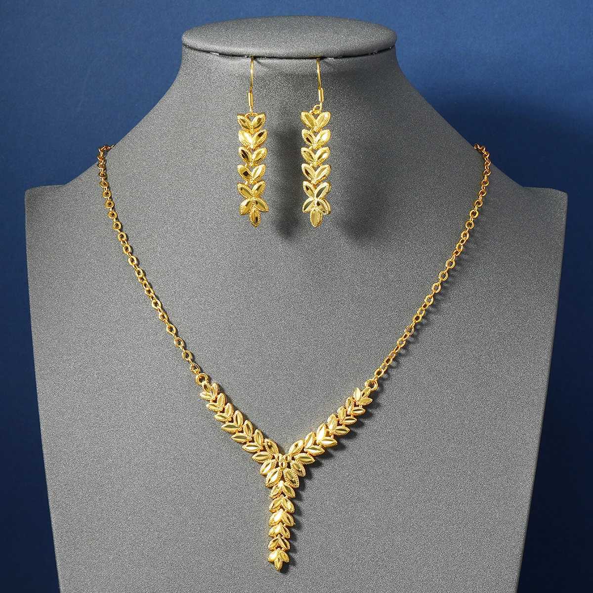 Middle East Fashion Elegant High Grade Copper Wheat Ear Pattern Fashion Womens Jewelry Set 1 Necklace and 1 Pair of Earrings Z250607