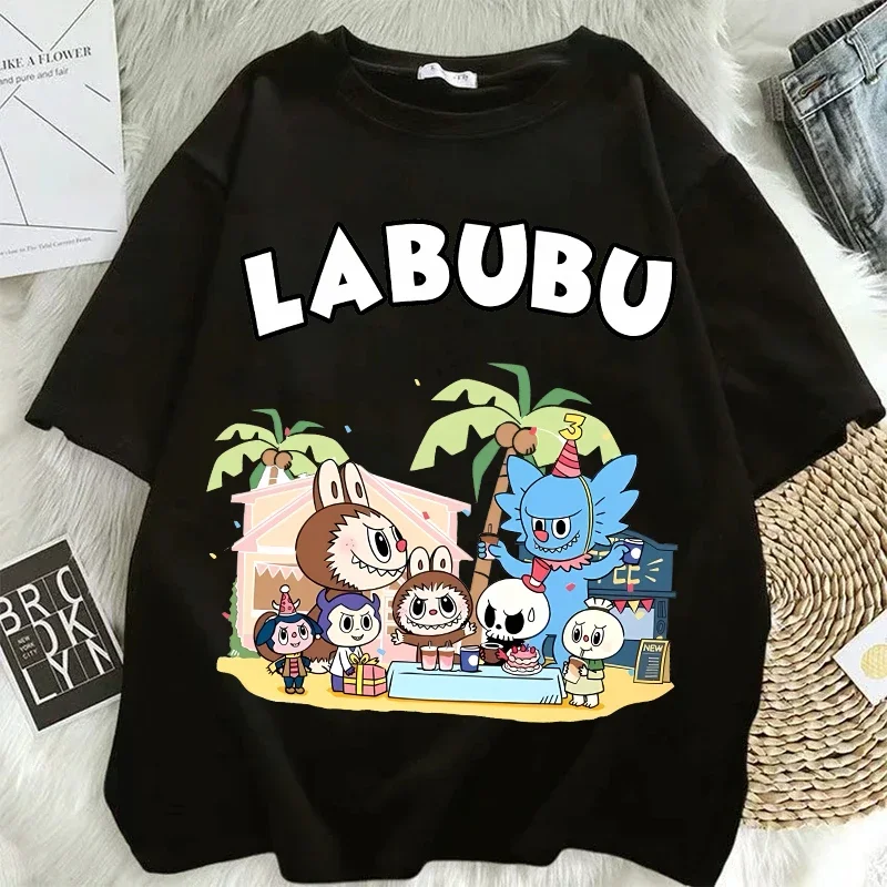 Labubu Couple Designer T-shirts Women Anime Cartoon Fashion Short Sleeved Tops Street Trends Hip Hop Clothing Adult Clothes 2025 New