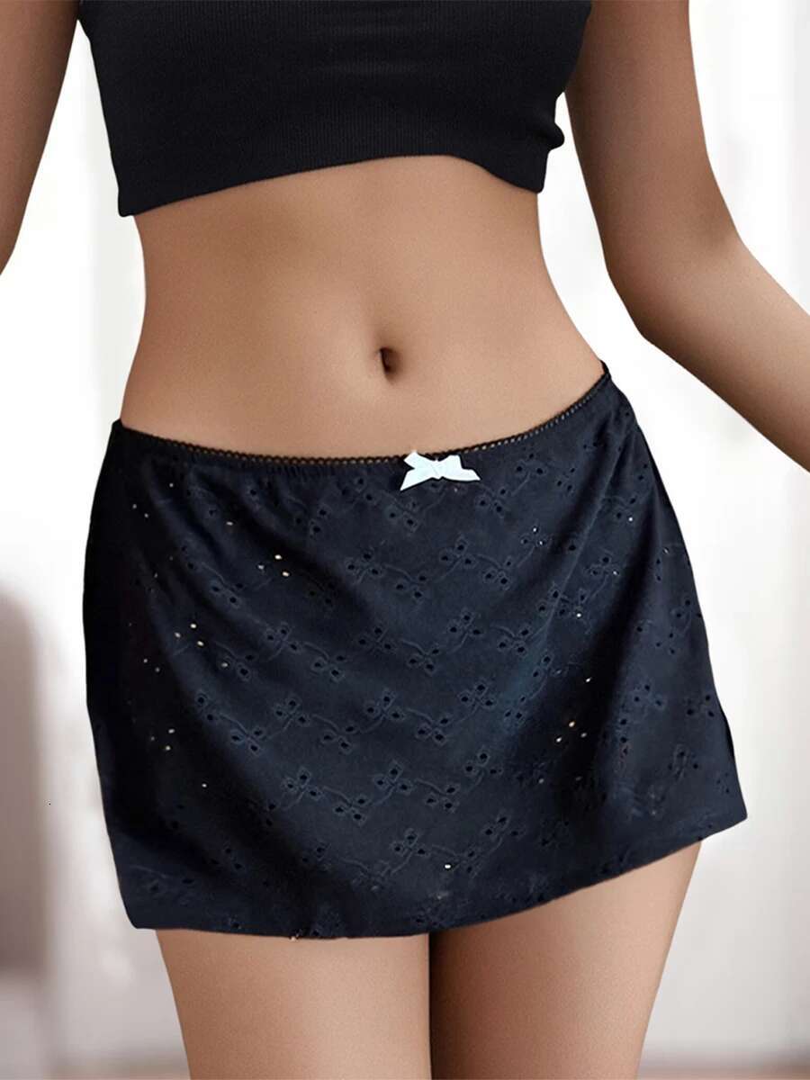 Womens Fashionable Hollow Dots Pattern Mini Skirt with Low Waistline Perfect for Summer Casual Beach Wear