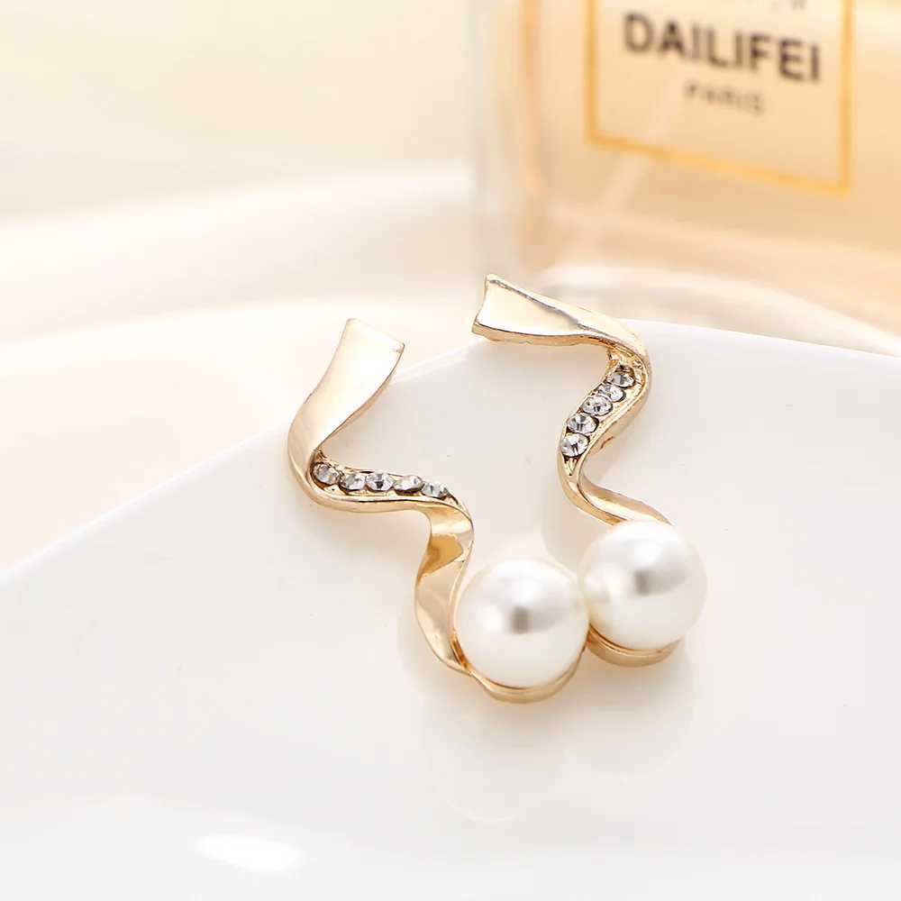 TREAZY Vintage Gold Color Simulated Pearl Jewelry Sets For Women Wedding Bridal Crystal Necklace Earrings African Jewelry Set Z250607