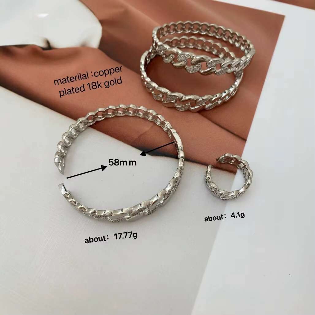 Hip Hop 18K Gold 925 Silver Diamond Cuban Link Bracelet Set, Unisex