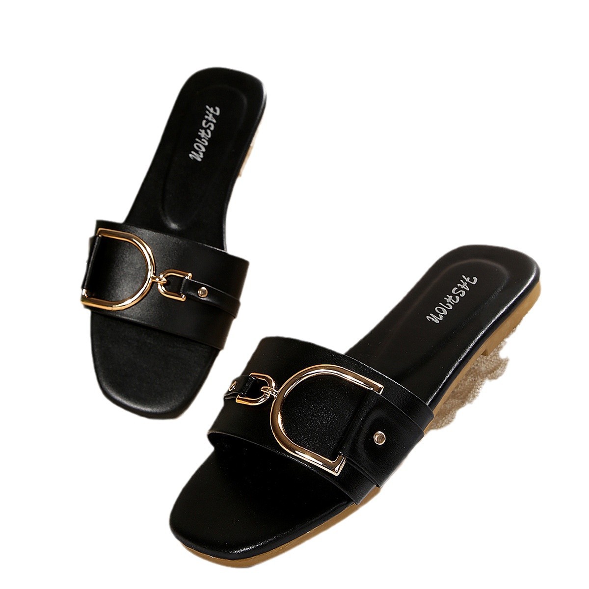Free shipping 2025 New fashion slippers women comfortable elegant classic square headed flat sandals outdoor daily decoration
