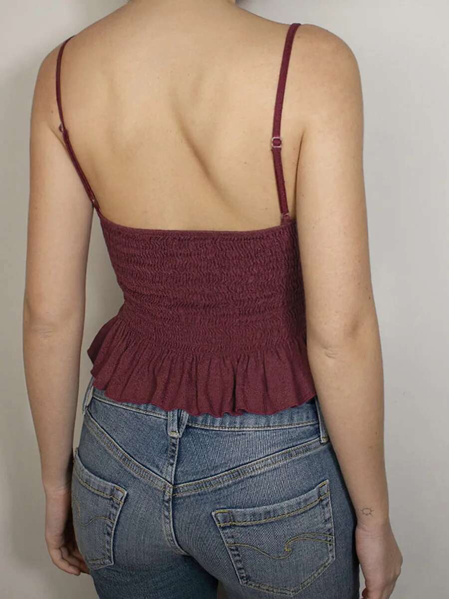 Womens Sleeveless Camisole with Ruffled Hem and Solid Color Design Perfect for Summer Streetwear Fashion and Casual Wear