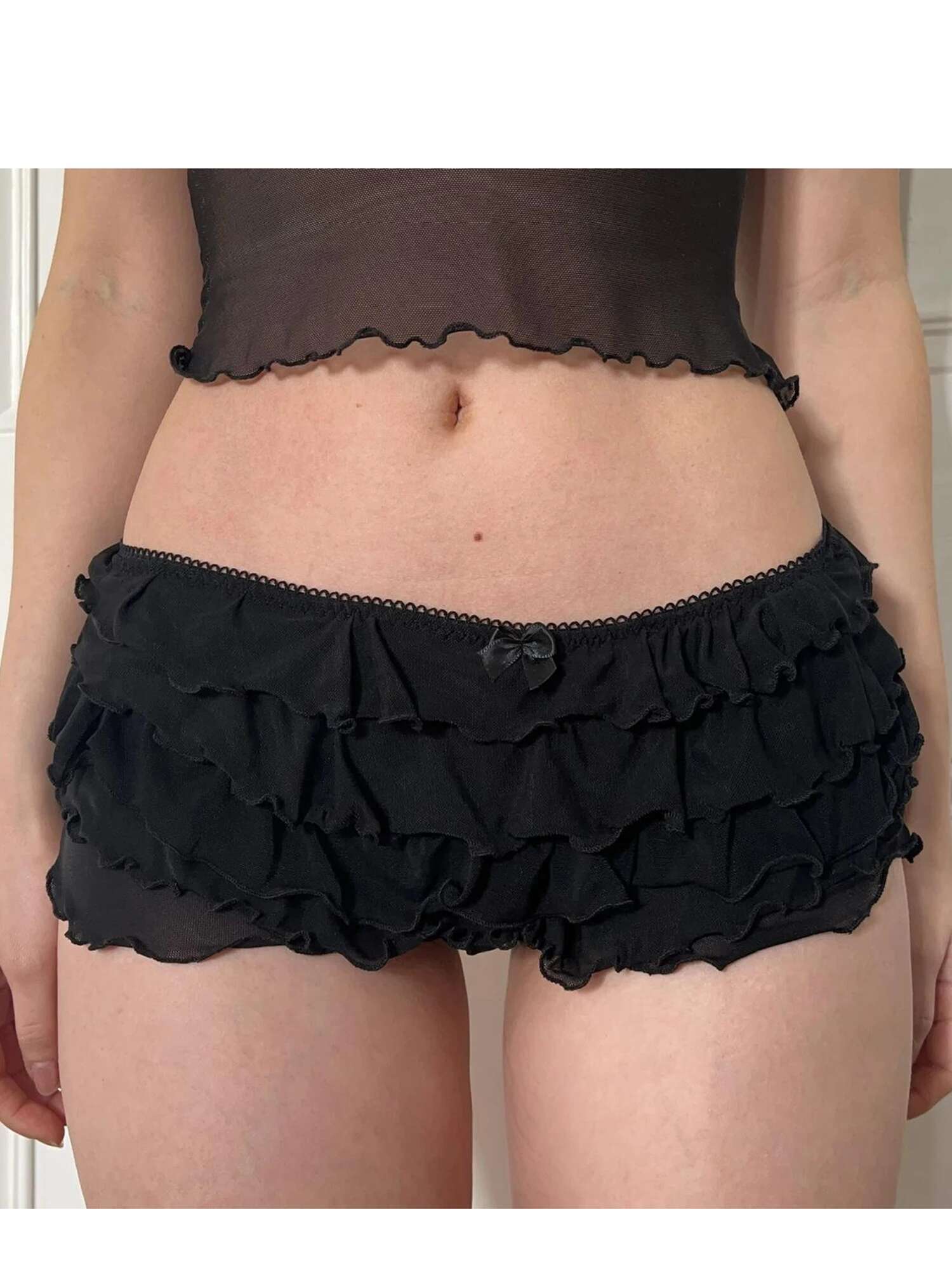 Womens Tiered Ruffle Bloomers with Bow Detail and Low Rise Design Perfect for Layering under Dresses or Summer Outfits