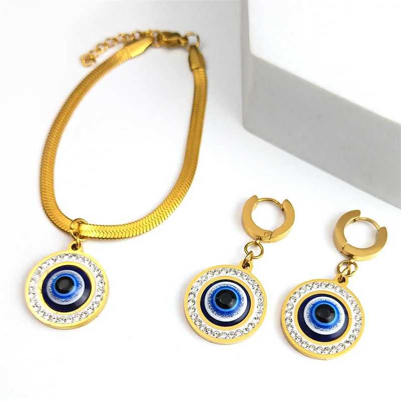 Evil Blue Eye Jewelry Set for Women Stainless Steel Luxury Crystal Magic Turkish Eye Earrings Necklaces Party Daily Wear Z250607