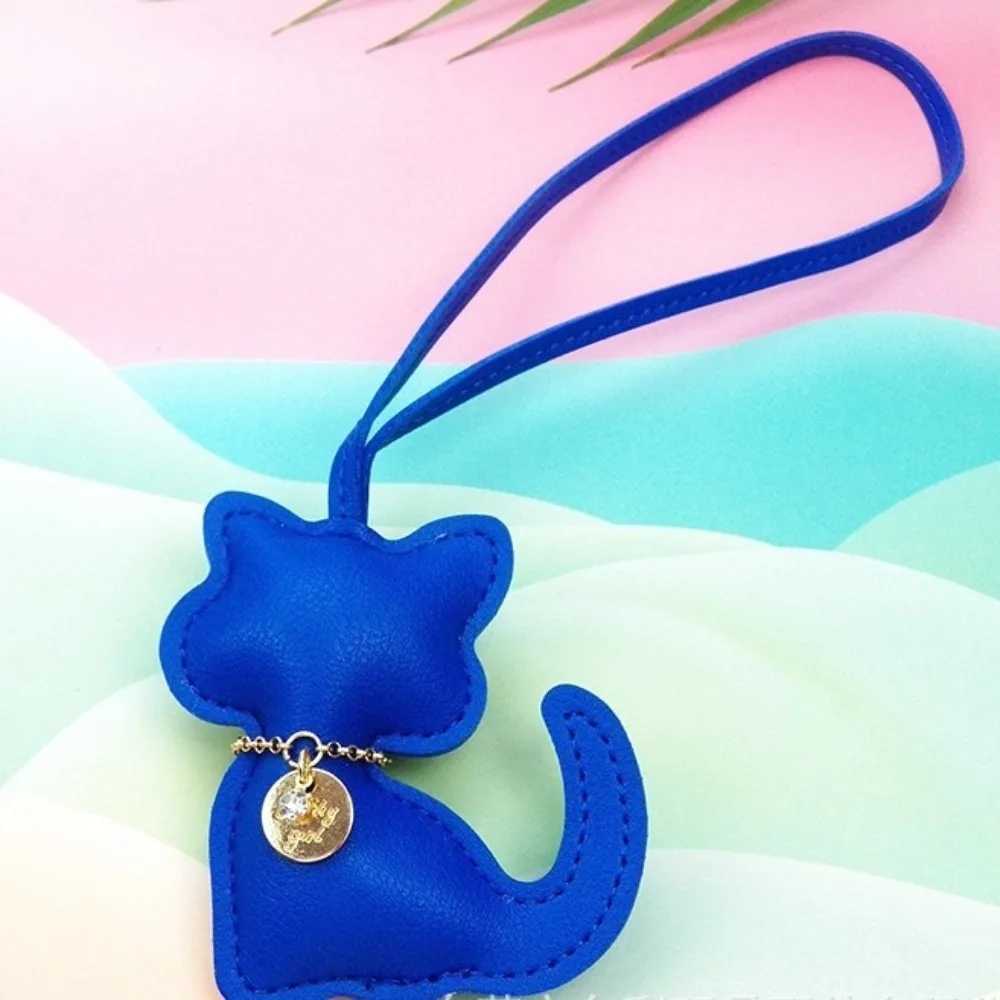 Fashion PU Leather Cat Pendant Keychain Cute Animal Keyring Women Bag Charm Handbag Hanging Decoration For Girl Gifts XJ250607