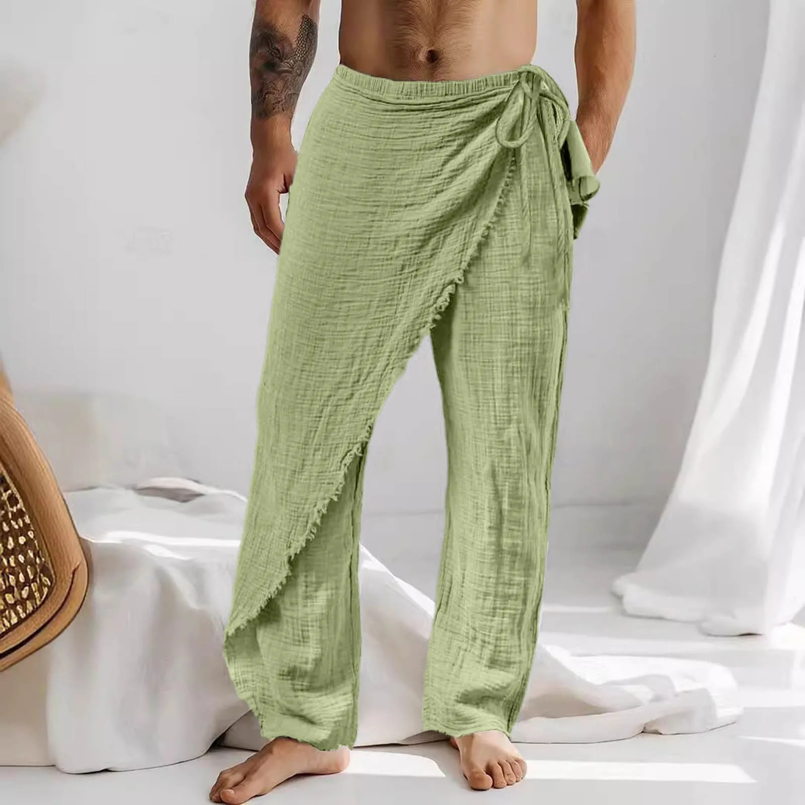 MenS Casual Pants MenS Breathable Loose Beach Cotton Patch Men Elastic Camping Hiking Fishing Climbing Outdoor Sports Trousers 250605