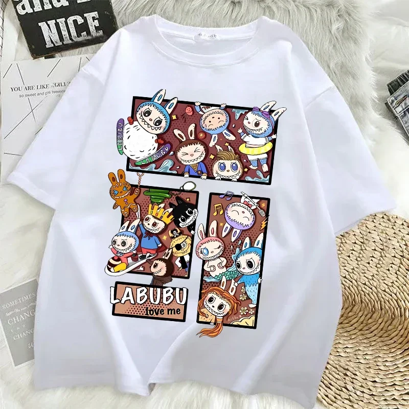 Labubu Clothes Summer 100% Cotton Designer T-shirts for Women Anime Fashion Short Sleeved Top Hip Hop Black White Tops High Quality Clothes