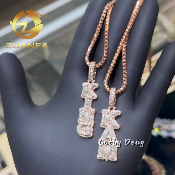 Iced Out Jewelry Moissanite Letter Pendant Vertical 925 Silver 2 Layer Lab Diamond Pendant Custom Pendant