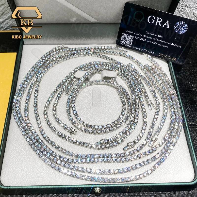 Kibo Jewelry D VVS1 Width 2mm Sterling Sier Fine for Women Moissanite Tennis Chain Necklace