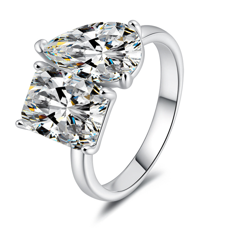 Elegant S925 Sterling Silver Moissanite Ring with Waterdrop Design, Perfect for Engagements and Weddings, Affordable Luxury Jewelry, Cross-Border Whol
