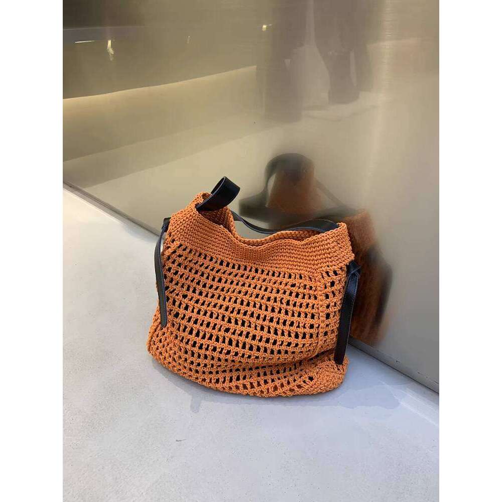 Niche Single Shoulder Genuine Leather Casual Crossbody Large Relaxed Lazy Cotton Linen Mori Style Woven Bag for Women