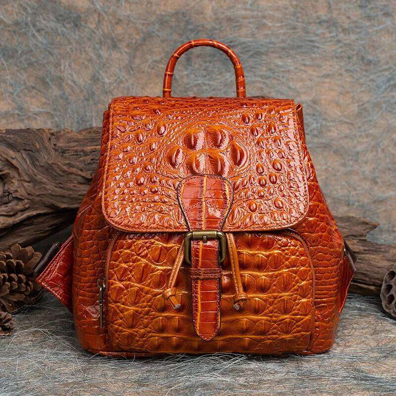 Designer Bag Vintage Women Genuine Backpack Crocodile Pattern S Real Cow Leather Bagpacks Anti Theft Ladies Travel Bag