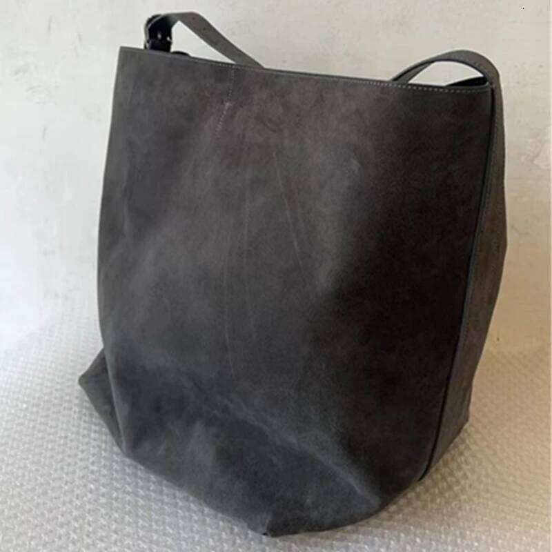 Jenny&Dave Minimalist Vintage Suede Frosted Cowhide Bucket Genuine Leather Commuter Large Capacity Tote Bag Women