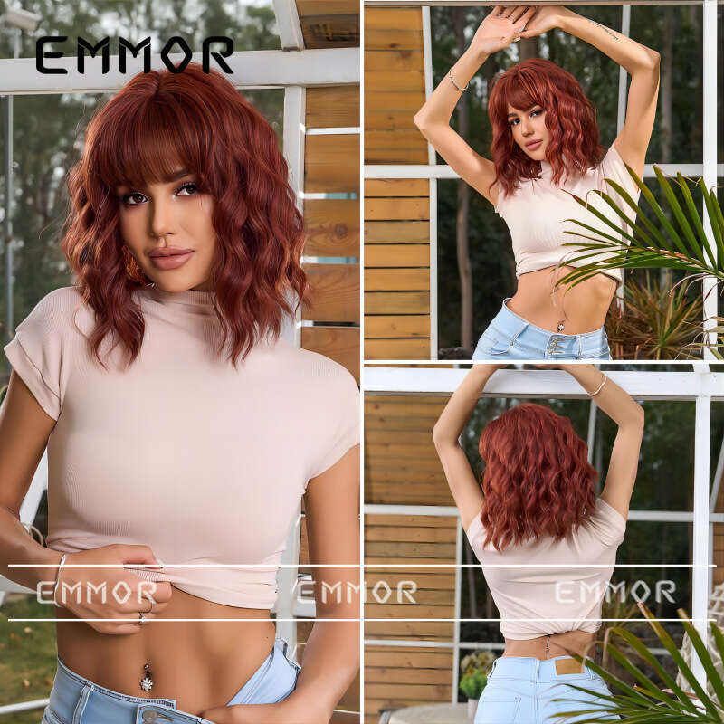 Summer Bobo Hair Wig For Women, Internet Celebrity Style, Natural Fluffy Water Wave Short Curly Hair, Collarbone Length