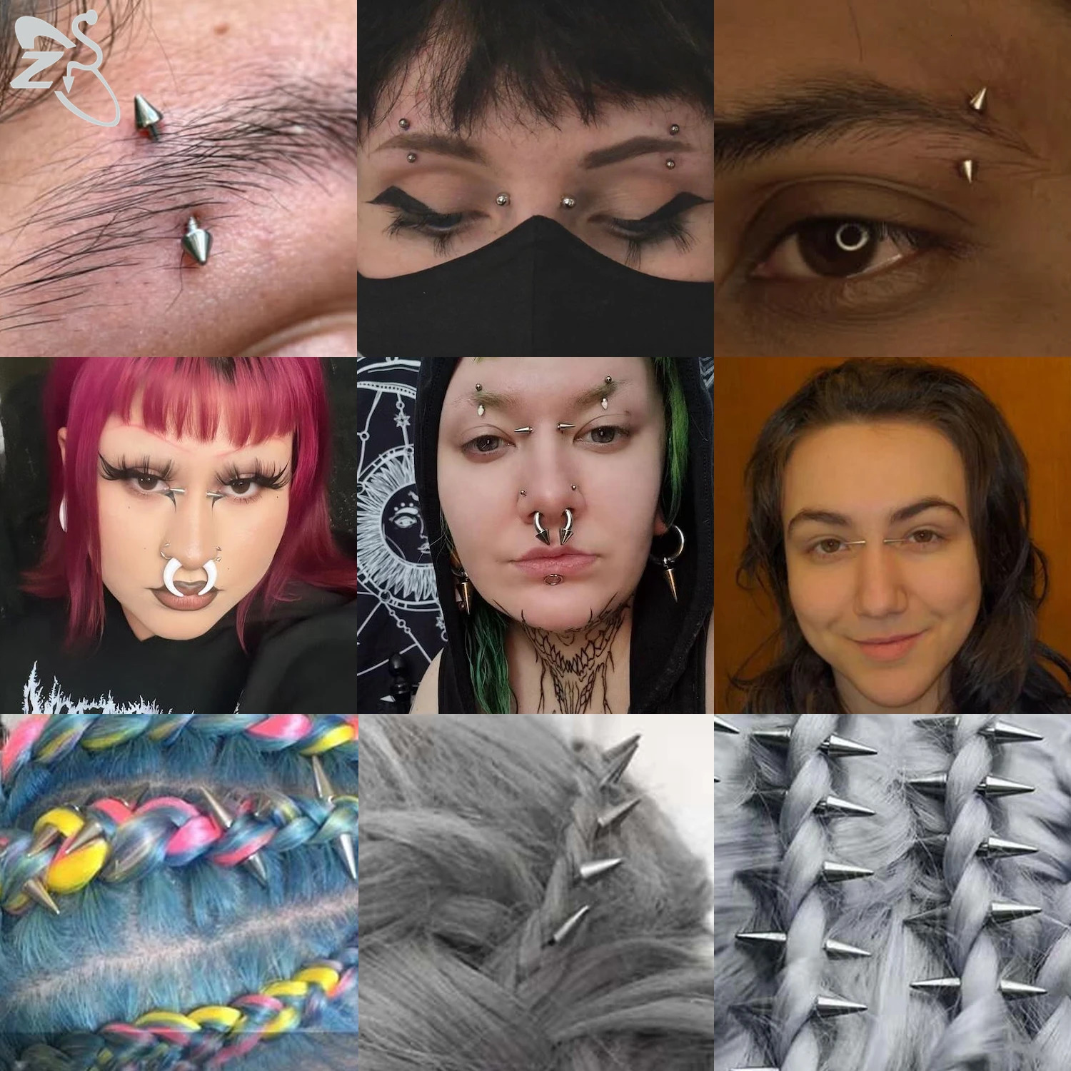 ZS 1 Piece Black Color Long Spike Stainless Steel Eyebrow Rings Punk Rock Curved Rook Bridge Piercinsg Hair Decoration 250606